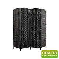 Bekijk de aanbieding van DealDonkey.com 3: Lowander Gevlochten Kamerscherm - Roomdivider - 4 Panelen - zwart