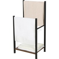 Bekijk de aanbieding van DealDonkey.com 2: Niceey Handdoekrek - 2 Armen met Opberg Plank - Metaal - Hout - zwart