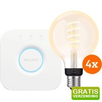 Bekijk de aanbieding van Coolblue.nl 2: Philips Hue Filament White Ambiance Globe 4-Pack + Bridge