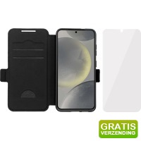 Bekijk de aanbieding van Coolblue.nl 1: BlueBuilt Samsung Galaxy S25 Book Case Leer zwart + BlueBuilt Screenprotector Glas