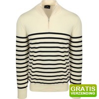 Bekijk de aanbieding van Suitableshop: Steppin' Out Half-Zip Trui Breton Stripe Ecru