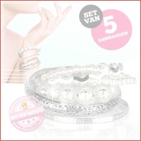 5 zilverkleurige armbanden