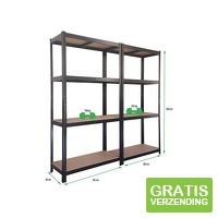 2x Profeco Opbergrek 160 x 80 cm a Stellingkast 8 planks x 100kg a zwart
