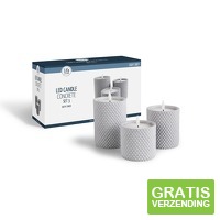 3 Lifa Living LED Kaarsen - Cementen Houder met Kabelpatroon - Timerfunctie