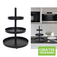 HIT Metalen Etagere - Serveertoren - 3 laags - 25 x 35 cm - zwart