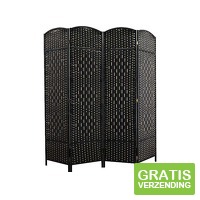 Lowander Gevlochten Kamerscherm - Roomdivider - 4 Panelen - zwart
