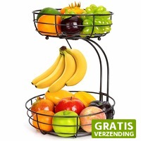 DealDonkey.com: XEMM Fruitmand met Bananenhouder - 2-Laags Rond - zwart Metaal