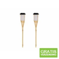 2 Hi LED Solar Tuinfakkels - Bamboe - 56cm