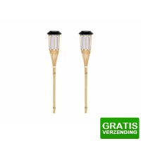Bekijk de deal van DealDonkey.com 4: 2 Hi LED Solar Tuinfakkels - Bamboe - 56cm