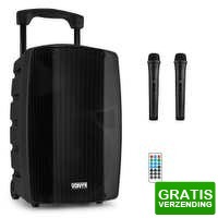 Bekijk de deal van MaxiAxi.com: Vonyx VSP200 - 200 Watt Mobiele Speaker met Bluetooth 5.0 - 10 inch - 2 Draadloze UHF microfoons