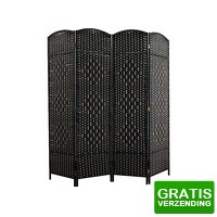 Bekijk de deal van DealDonkey.com 3: Lowander Gevlochten Kamerscherm - Roomdivider - 4 Panelen - zwart