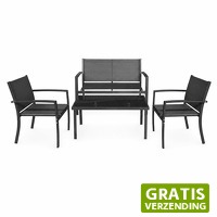 DealDonkey.com: HI Loungeset 4-delig zwart - tuinset met sofa, 2 stoelen en glazen tafel