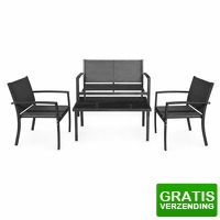 Bekijk de deal van DealDonkey.com: HI Loungeset 4-delig zwart - tuinset met sofa, 2 stoelen en glazen tafel