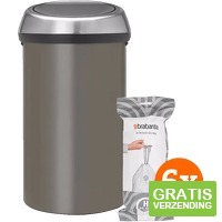 Brabantia Touch Bin 60 Liter Platinum + Vuilniszakken (120 stuks)
