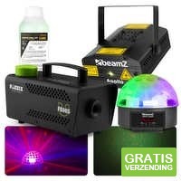 BeamZ feestverlichting pakket met LED lichteffect, laser en rookmachine