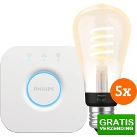 Bekijk de deal van Coolblue.nl 3: Philips Hue Filament White Ambiance Edison 5-Pack + Bridge