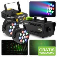 BeamZ lichtset met Laser, PAR spots en 500W rookmachine
