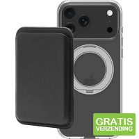 BlueBuilt MagSafe Hoesje en Standaard iPhone 18 Pro Max Transparant + Kaarthouder Leer zwart