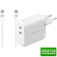 Bekijk de deal van Coolblue.nl 1: BlueBuilt 100W GaN Oplader met 2 Usb C Poorten wit + BlueBuilt Usb C Kabel 240W 2 m Nylon