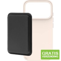 BlueBuilt MagSafe Hoesje iPhone 18 Pro Beige + Kaarthouder Leer zwart