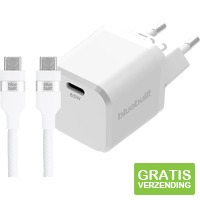 BlueBuilt 65W GaN Usb C Oplader wit + Usb C Kabel 240W 2 m Nylon wit