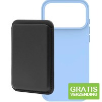 BlueBuilt MagSafe Hoesje iPhone 18 Pro Max Lichtblauw + Kaarthouder Leer zwart